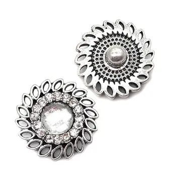 Mayorista w016 flor de 18mm 20mm de diamantes de imitación de metal botón snap botón de la Pulsera del Collar de la Joyería Para las Mujeres de joyería de Plata