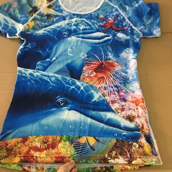 FORUDESIGNS de Verano de las Mujeres T-shirt de sea World Dolphin Impreso Camisetas para Mujer Camisetas de Mujer de Manga Corta de las Señoras de Tees de 2019