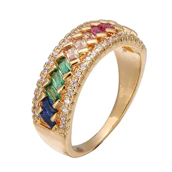 El oro de 18 quilates de color multicolor con piedras preciosas Anillos de cristal para las mujeres arco iris de diamantes de oro blanco de color indio Dubai joyería de moda