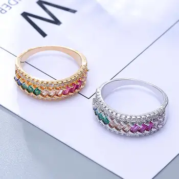 El oro de 18 quilates de color multicolor con piedras preciosas Anillos de cristal para las mujeres arco iris de diamantes de oro blanco de color indio Dubai joyería de moda