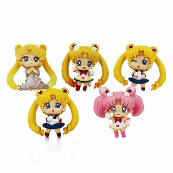 5pcs/Lot Sailor Moon Figura Juguetes Tsukino Anime Chibi Modelo de Muñecas