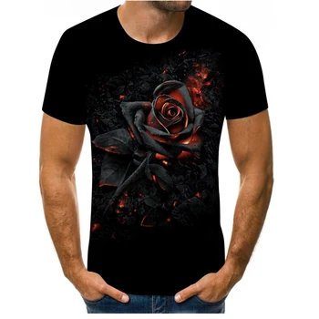 Hombres y mujeres par camisetas de color sólido de la impresión en 3D camisetas de la planta de la flor patrón de impresión para los hombres y mujeres de disparo de la planta de T-