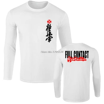 Nuevo Mas Oyama Full Contact Karate Kyokushin Kai Kan Japa Kanji Símbolo T-camisa de Hombre de Manga Larga de Algodón de la Camiseta Cool Camisetas Tops