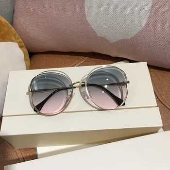Nueva ronda de gafas de sol de las mujeres de gran tamaño gafas de 2020 gradiente de color castaño rosado, sin montura gafas de sol para mujer de regalo de la Marca del Diseñador uv400