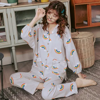 BZEL Venta Caliente Conjuntos de Pijamas Para Mujeres con Estilo de dibujos animados de Pijamas de manga Larga Larga Sartenes Pijamas Casual ropa de hogar de Gran Tamaño XXXL