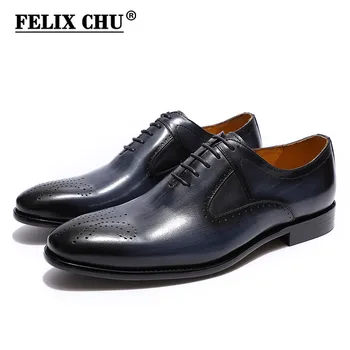 De lujo de los Hombres de los Zapatos de Vestir de Cuero Genuino de la Boda Formal, Zapatos de cordones para Hombre de Oxford Azul Negro hecho a Mano Zapatos para Hombres de Negocios
