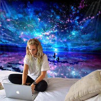 Compañero bajo las estrellas, estrellado fluorescente psicodélico tapiz de la flor colgante de pared de la sala de cielo de la alfombra del dormitorio galería del artista h