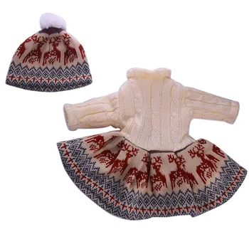 La calidad del Reno de la Navidad Vestido de punto con Sombrero de 18 Pulgadas de 45CM de Muñeca y También Traje para Muñecas del Bebé