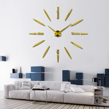 3D de Cuarzo Reloj de Pared de Diseño Moderno, Relojes de Pared de Acrílico del Espejo de la Pared etiqueta Engomada de la Gran Decoración de Reloj Para el Hogar Sala de estar