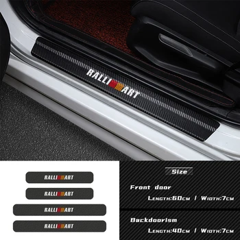 4Pcs Car Styling Ralliart Emblema de Fibra de Carbono Umbral de Pegatinas para Mitsubishi Lancer ASX, Outlander Pajero Carisma L200 Galant