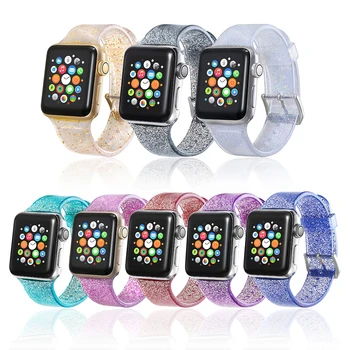 Bling Transparente brillante impermeable correa de silicona para Apple Watch Banda de 42 mm 38 mm correa iwatch 6 5 4 banda de 44 mm 40 mm Accesorios