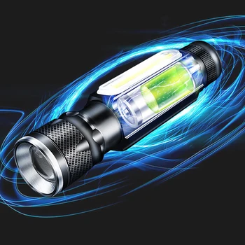 Linterna LED Incorporada de la batería USB recargable de la Antorcha T6 3 Modos de la prenda impermeable de la MAZORCA con Zoom Multifuncional de la cola imán WorkLight