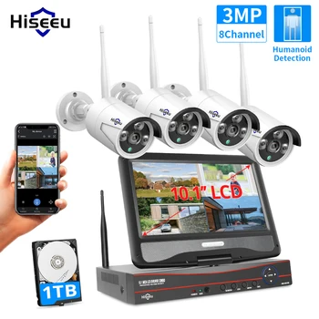 Hiseeu 8CH 3MP 1536P Wireless Kit de Cámaras de Seguridad al aire libre Impermeable 1080P IP 2MP Cámara de Sistema de CCTV Conjunto con 10.1
