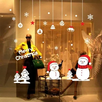 Navidad muñeco de Nieve Desmontable Casa de Vinilo de la Pared de la Ventana Pegatinas Decal Decoración de la Venta Caliente de la Navidad Transparente de la ventana de fondo de pantalla de la Tienda N30