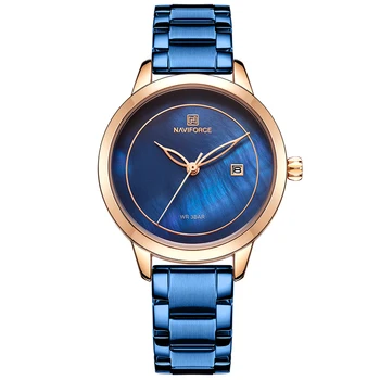 NAVIFORCE las Mujeres del Reloj de Acero Inoxidable reloj de Pulsera de Señora de la Moda de las Señoras Impermeable Relojes Simple Azul Chica Relogio del Reloj Feminino