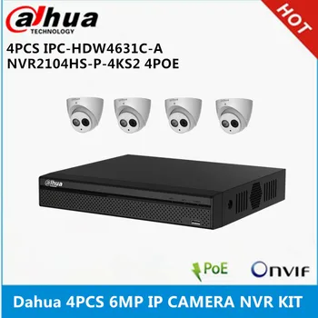 Dahua 4 pcs IPC-HDW4631C-construido en el Mic 6-MP Cámara IP & NVR2104HS-P-4KS2 4 canales con 4 puertos poe Cámara CCTV del soporte de Sistema de p2p