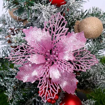 6pcs Brillo Artificial de Navidad, Flores de Alegre Decoración del Árbol de Navidad Adornos de Navidad de Parte de los Suministros de Falsos Flores en la Cabeza