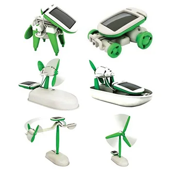 6 en 1 Solar Juguetes educativos kit solar de Potencia Robot Kit de BRICOLAJE Montar Gadget de Avión Barco Coche Modelo de Tren Don de Ciencia para Niños