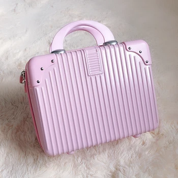 Clásico de la moda de Vacaciones maleta mujeres maleta pequeña hembra de 14 pulgadas bolsa de cosméticos mini portátil de 16 pulgadas de cáscara dura bolso