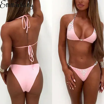 Mujeres sexy de Cristal Bikini Conjunto Push-Up Collar de trajes de baño Traje de Baño ropa de playa