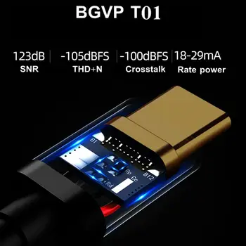 BGVP T01 32 bits/384 khz TIPO-C DAC de alta fidelidad de Auriculares Amplificador de Audio v2.5 Con Adaptador Compatible para el teléfono Móvil de la PC de Windows OS