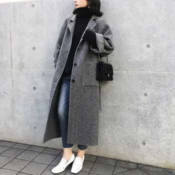 2020 Otoño Invierno Cálido Abrigo De Las Mujeres De Lana Mezcla Abrigo Oversize Suelto Casual Elegante Abrigo Outwear Abrigo Vintage F5