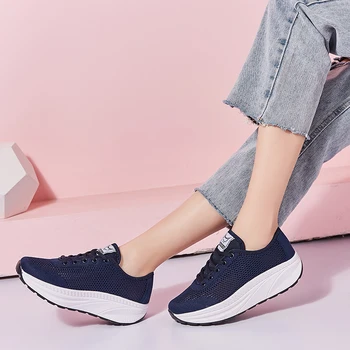 2020 Verano de Compras de Zapatos de Tonificación Para las Mujeres de Fitness Caminar Adelgaza Trotar Zapatillas de deporte de 4.5 cm de Cuña de la Plataforma de Swing Zapatos