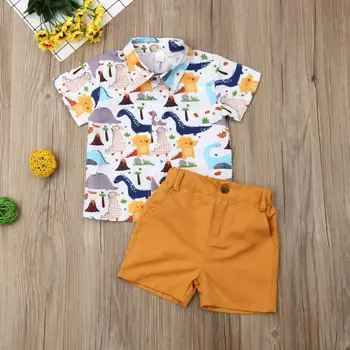 Hijos recién nacidos de Niños del Bebé 1T-6T Tops de Algodón T-shirt de Dinosaurios Pantalones Cortos Trajes de Ropa