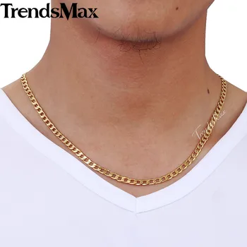 Trendsmax de los Hombres Collar de Oro Cubano Enlace Collar de Cadena De las Mujeres de los Hombres Mayorista Dropshipping Macho de la Joyería Regalos 4/8/10mm KGNM48