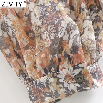 Zevity Mujer Dulce Agaric de Encaje O de Cuello de Volantes Casual Camiseta de la Blusa de las Señoras de la Oficina Puff Manga de Impresión de Camisetas Chic Blusas Tops LS7435