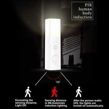 PIR Cuerpo del Sensor de Movimiento LED Luz de la Noche 18650 Batería Recargable de Inducción del Cuerpo Humano Lámpara Portátil Led al aire libre del Sensor de Luz