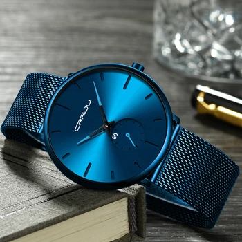 CRRJU Moda Azul de los Hombres del Reloj de Lujo de la Marca Minimalista Ultra-delgado Reloj de Cuarzo Ocasional Impermeable Reloj Relogio Masculino