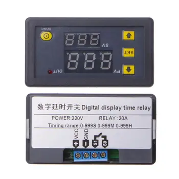 Temporizador de Retardo de Relé Módulo de Doble Pantalla Digital LED Interruptor de Tiempo 0-999s 0-999m 0-999h Ajustable