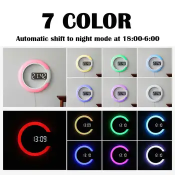 LED Reloj de Pared Digital Tabla de Alarma del Reloj de Espejo Hueco Reloj de Pared Moderno Diseño 3D lámpara de noche Para el Hogar Decoraciones de Salón