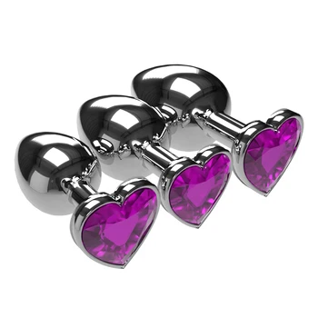 3pcs/Set Multicolor Suave Masajeador Anal Beads de Cristal de la Joyería del Corazón Butt Plug Estimulador de las Mujeres de Juguetes Sexuales, Consolador de Metal Plug Anal