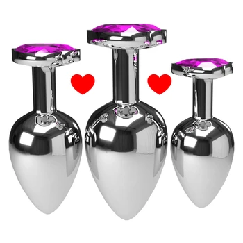 3pcs/Set Multicolor Suave Masajeador Anal Beads de Cristal de la Joyería del Corazón Butt Plug Estimulador de las Mujeres de Juguetes Sexuales, Consolador de Metal Plug Anal
