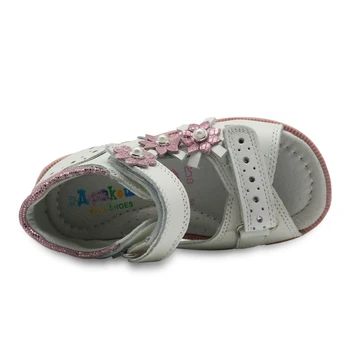 Apakowa de Verano Sandalias de Niñas Zapatos de Moda las Flores de los Niños Plana de Cuero de la Princesa de los Zapatos de los Niños Zapatos de Soporte para el Arco de la UE Tamaño 19-23