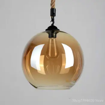 Vintage Clásico de la Lámpara Colgante de Ámbar Retro Cuerda de Cáñamo de Cristal Colgante de la Luz LED de la Lámpara Colgante de la Luminaria Suspendido Brillo Led Moderno