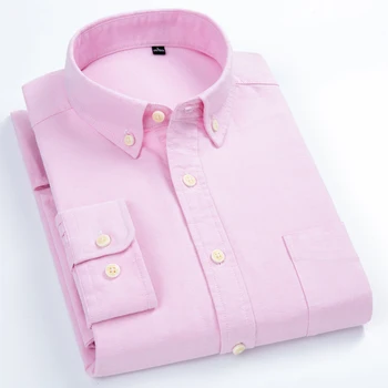 De los hombres Casual Oxford tela Escocesa a Cuadros, Camisa de un Solo Parche Bolsillo de Algodón Cómodo Estándar-fit de Manga Larga camisa de botones
