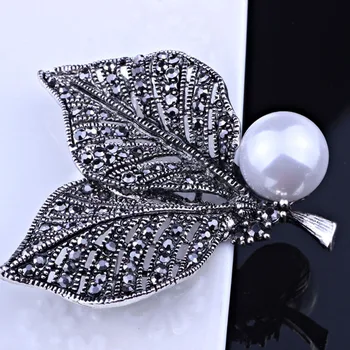 Zlxgirl de la Vendimia de la Perla Blanca Broche Para las Mujeres de la joyería Nupcial de Antigüedades de plata Broches Ramo de la Moda Hijab Bufanda Pin de seguridad de la Hebilla