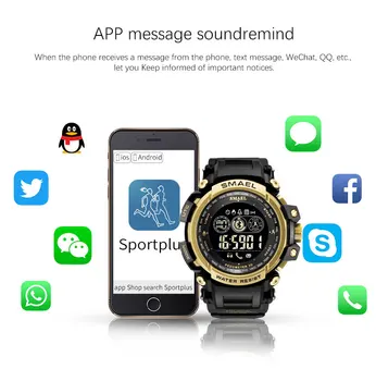 SMAEL digital de los relojes de los Hombres Reloj Inteligente Reloj Smartwatch Android iOS Monitor de Frecuencia Cardíaca De 180 Días de la Vida de la Batería IP68 Siempre Displ