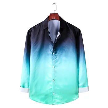Gradiente de la Camisa para los Hombres de Otoño de colores combinados Contraste de la Camisa de Manga Larga para Hombre Casual Ropa de Discoteca Estilo Guapo Camisas