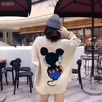 Disney cultivo superior de las mujeres de cuello redondo de dibujos animados de Mickey hembra suelta de murciélago manga adecuado para el peso 45-63 kg de prendas de vestir mujer