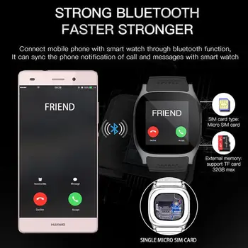 T8 Bluetooth Inteligente Reloj de los Hombres Con Soporte para la Cámara de SIM de la Tarjeta del TF Podómetro las Mujeres de los Hombres de la Llamada de digitaces del Deporte del reloj de los Hombres Para el Teléfono Android