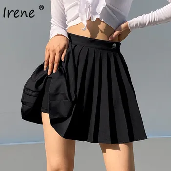 Irene Verano Faldas Plisadas Mujer 2020 Cintura Alta Moda Bordado Negro Blanco Casual Dulces Chicas Sexy Mini Faldas