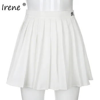 Irene Verano Faldas Plisadas Mujer 2020 Cintura Alta Moda Bordado Negro Blanco Casual Dulces Chicas Sexy Mini Faldas