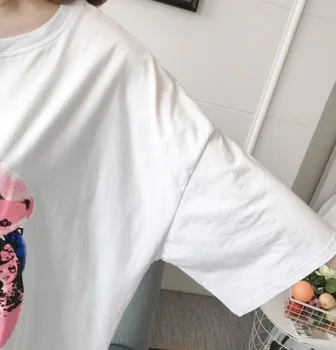 #4943 T Camisa De Vestir Para Las Mujeres De Algodón De Verano De 2020 Casual Blanco Suelto De Dibujos Animados De Impresión T-Shirt De Vestidos De Las Mujeres De Manga Corta Mini Vestido