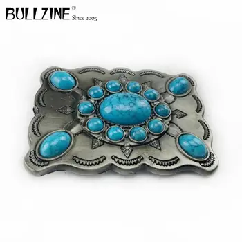 El Bullzine mayoreo Occidental hebilla de cinturón con piedras azules de peltre con acabado FP-03415 adecuado para 4 cm anchura de la correa