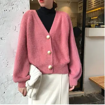 Lugentolo las Mujeres del Suéter de la Moda de Nueva AutumnWinter Nuevo Suelta V-cuello de punto Cardigan Sweater
