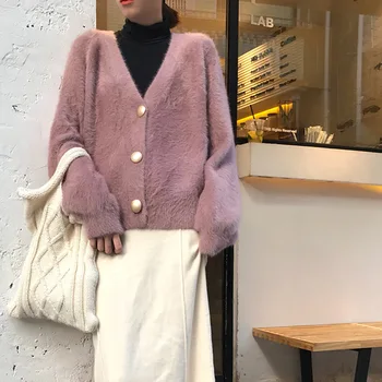 Lugentolo las Mujeres del Suéter de la Moda de Nueva AutumnWinter Nuevo Suelta V-cuello de punto Cardigan Sweater